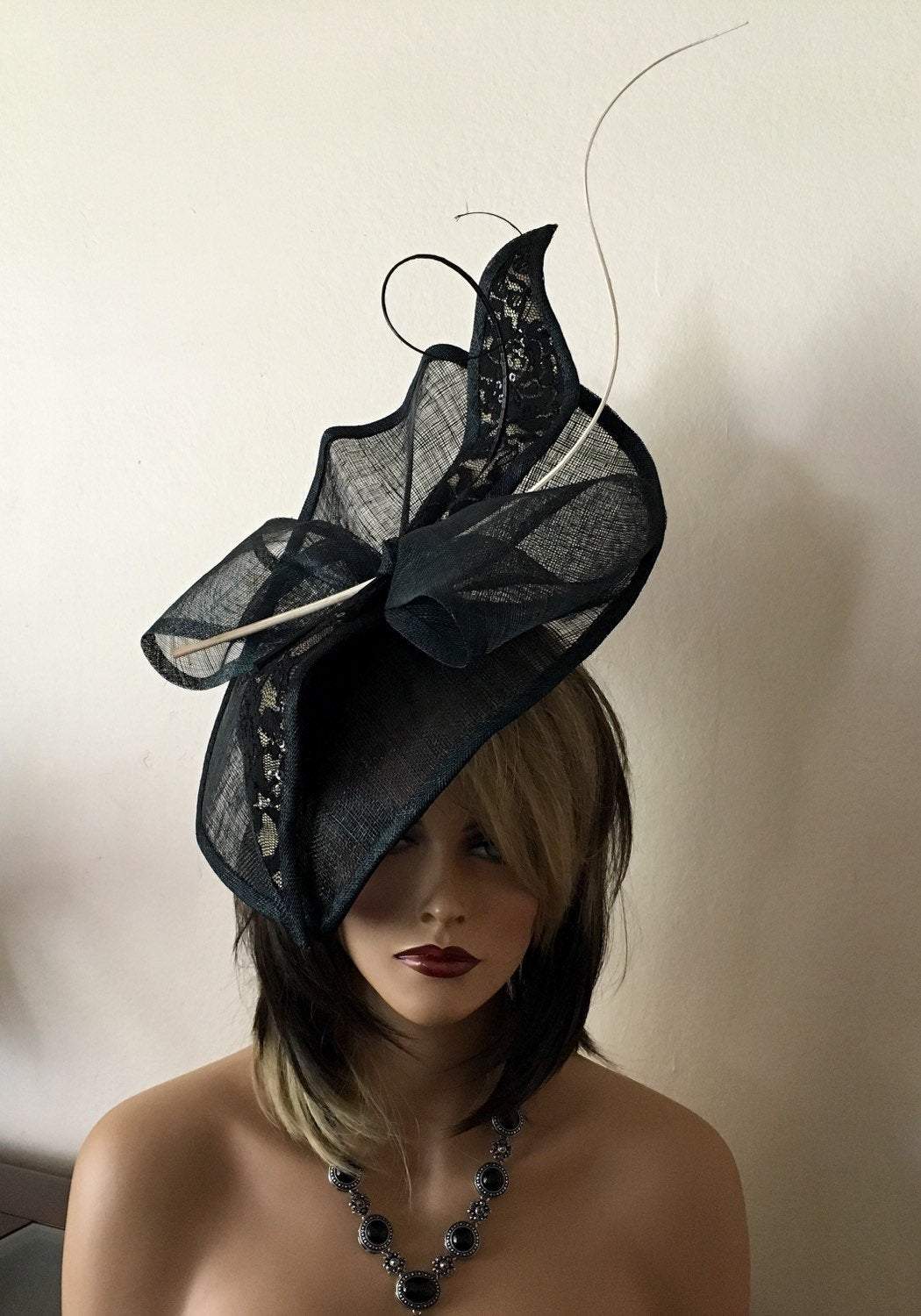 Black and  beige fascinator. Kentucky Derby hat. Black hat for Royal Ascot, wedding. Couture hat