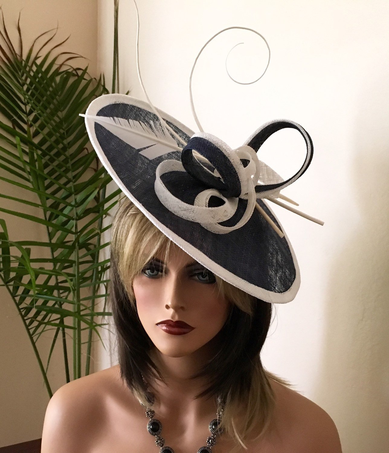 2017 collection.Black and white fascinator. Kentucky Derby hat. Royal Ascot ivory fascinator. Fascinator for church, wedding, races