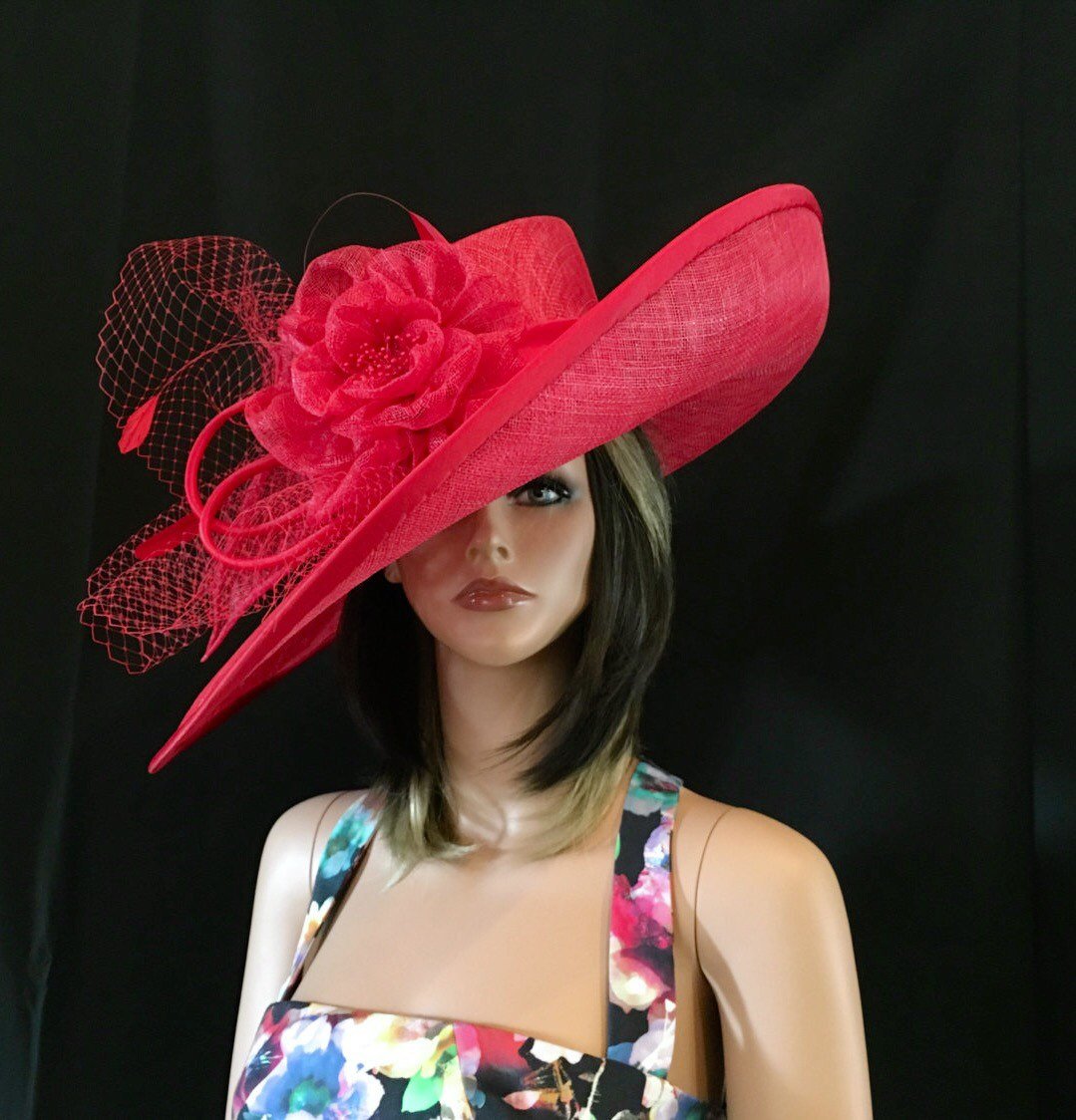 Red wide brim hat, 2017 collection! Fashion Hat, Kentucky Derby hat, Royal Ascot hat, , Couture hat, Breeders cup hat, Elegant hat