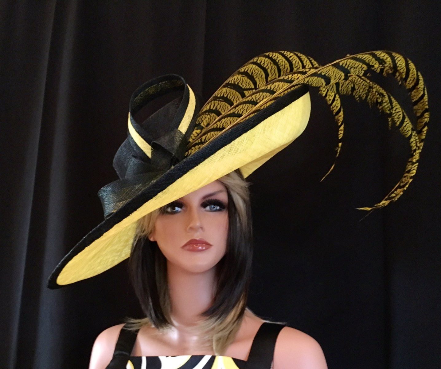 2017 collection.Yellow kentucky derby hat. Derby Hat. Formal hat. Del Mar ,  Royal Ascot hat. Women Couture hat for weddings, races, church