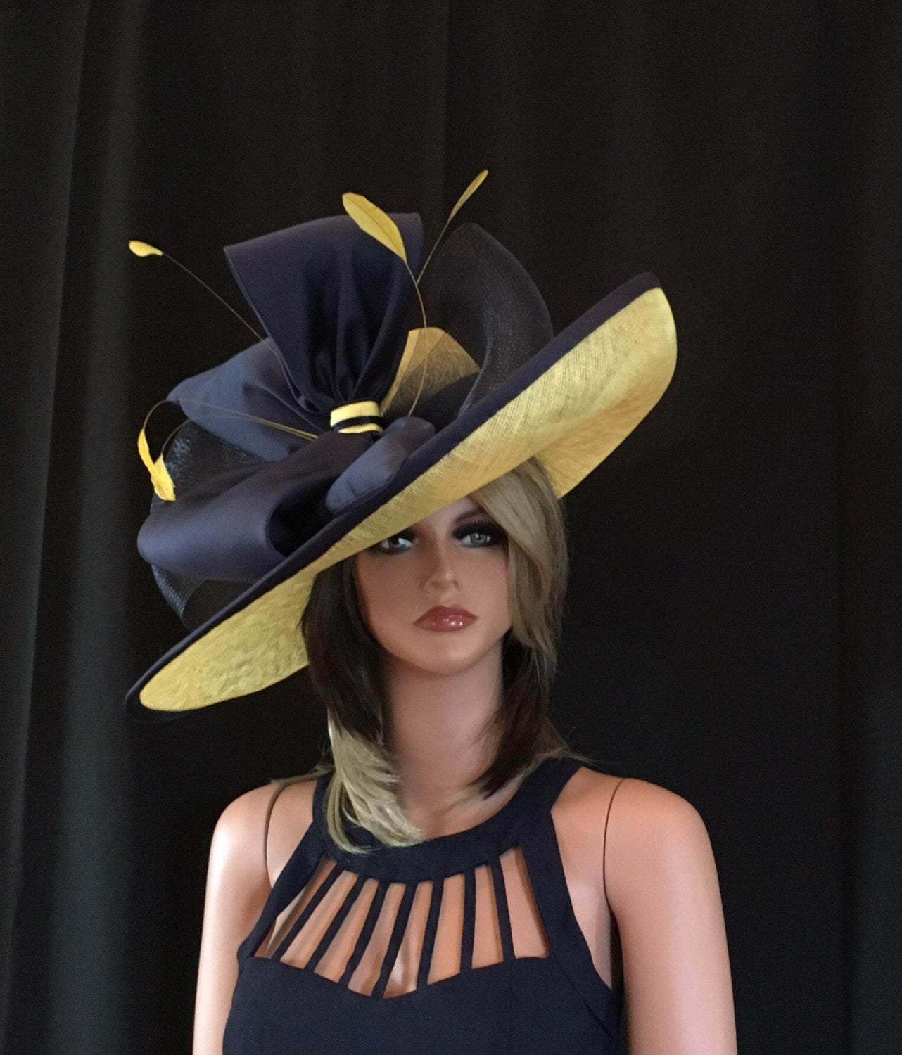 2017 collection.Yellow wide brim hat, 2017 collection! Fashion Hat, Kentucky Derby hat, Royal Ascot hat, , Couture hat, Breeders cup hat