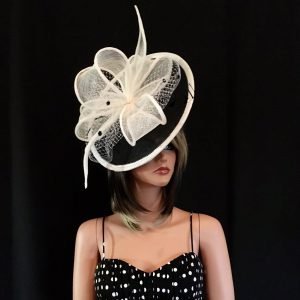 2017 collection.Black and white  fascinator. Kentucky Derby hat. Royal Ascot ivory fascinator. Fascinator for church, wedding, races