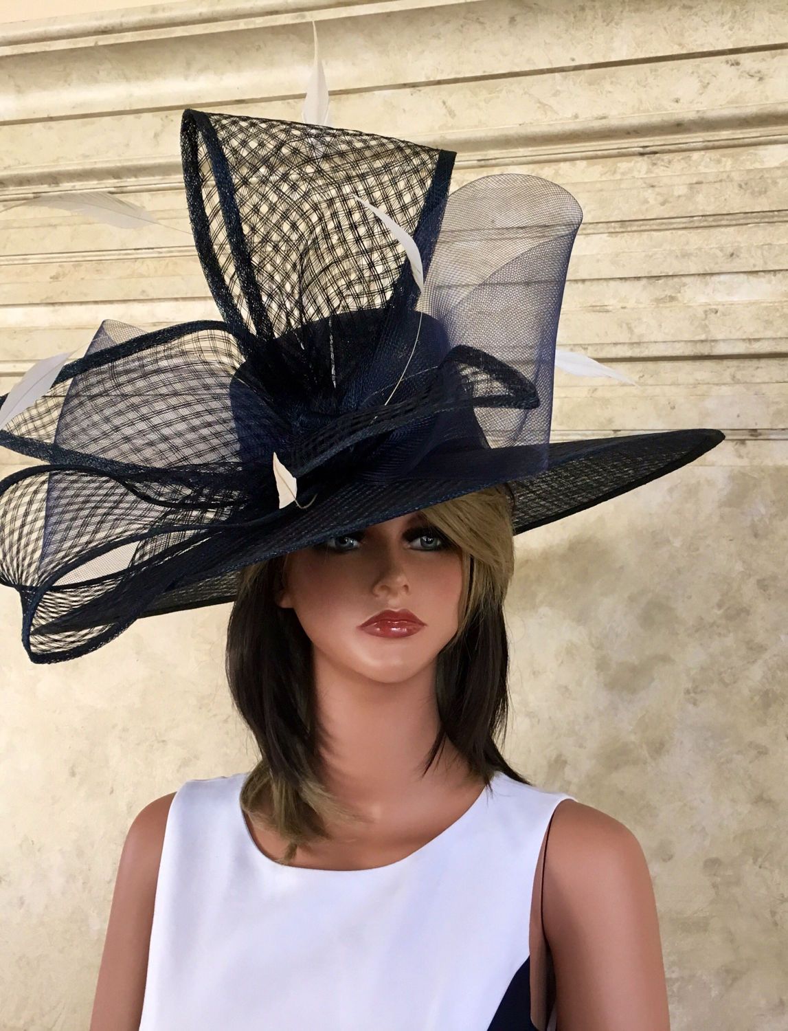 2017 collection.Navy blue  wide brim hat! Fashion Hat, Derby hat, Kentucky Derby hat, Royal Ascot hat, , Couture hat, Breeders cup hat