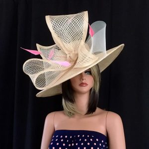 2017 collection.Natural beige wide brim hat! Fashion Hat, Derby hat, Kentucky Derby hat, Royal Ascot hat, , Couture hat, Breeders cup hat