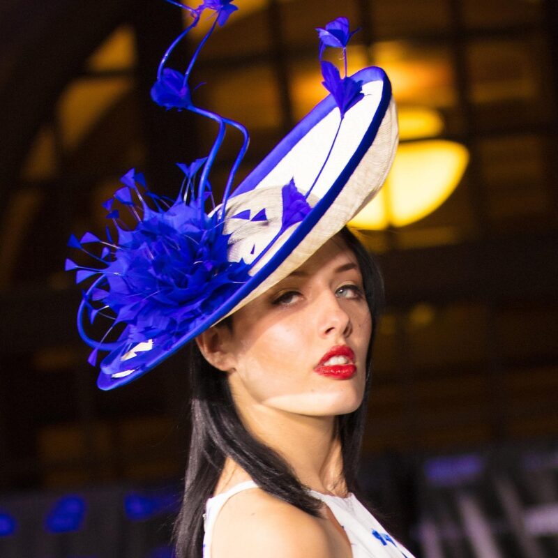2018 collection.Designer fascinator. Ivory fascinator. Royal blue hat. Kentucky Derby hat. Derby hat. Fascinator. Royal Ascot. Wedding.