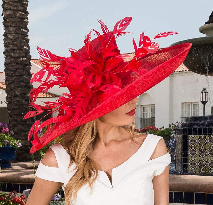 2019 collection.Formal red hat. Couture red hat. Kentucky Derby hat. Royal Ascot hat. Red hat. Wedding. Derby hat