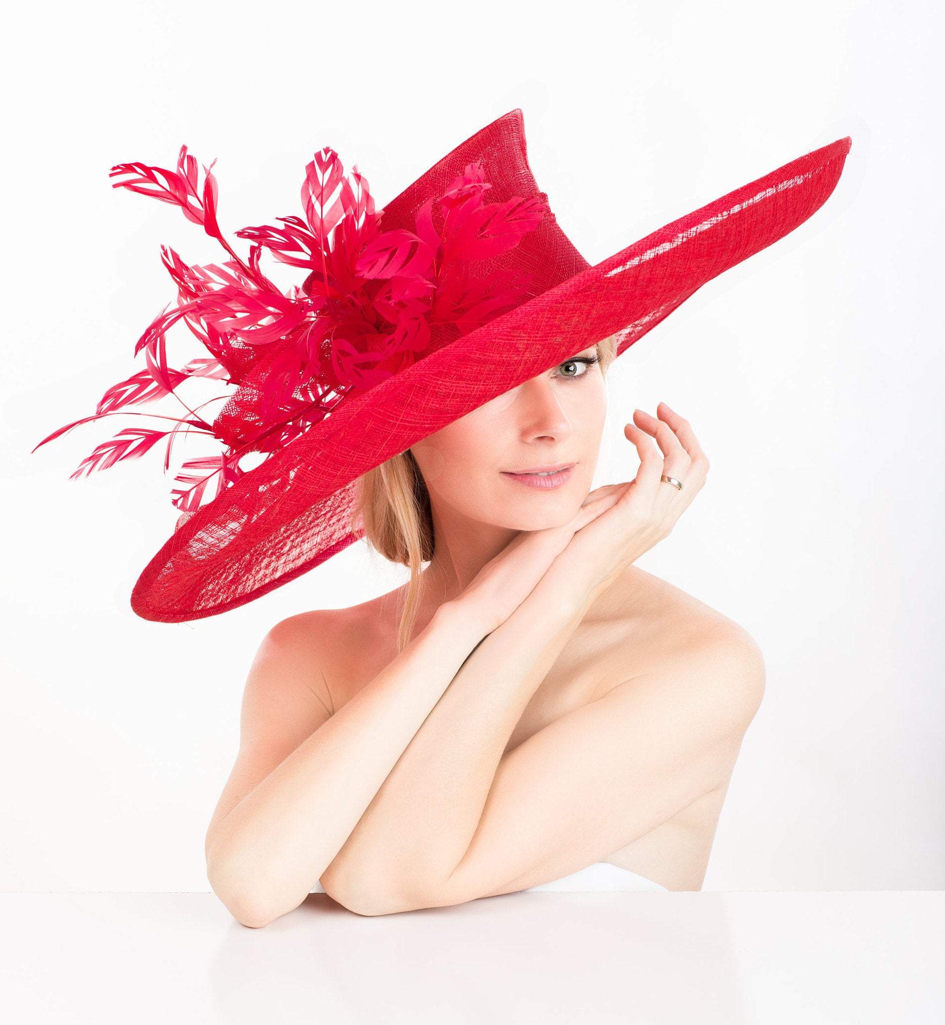 2019 collection.Formal red hat. Couture red hat. Kentucky Derby hat. Royal Ascot hat. Red hat. Wedding. Derby hat