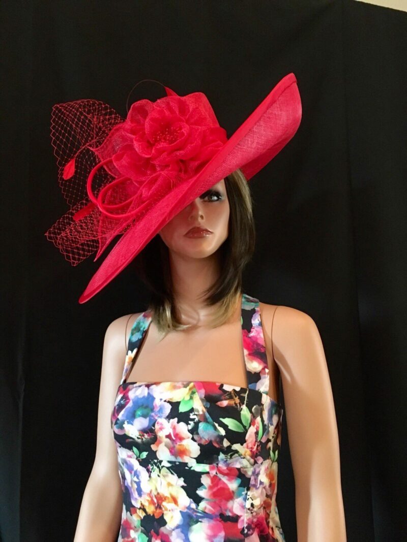 Red wide brim hat, 2017 collection! Fashion Hat, Kentucky Derby hat, Royal Ascot hat, , Couture hat, Breeders cup hat, Elegant hat