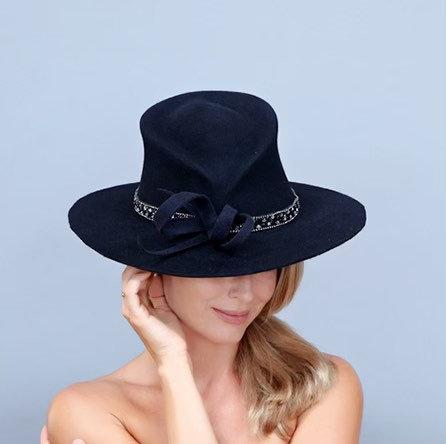 2019 fall/ winter collection. Fedora hat. Navy hat. Felt hat. Wool hat. Warm hat. Fashion hat. Designer hat. Kentucky derby hat. Women hat