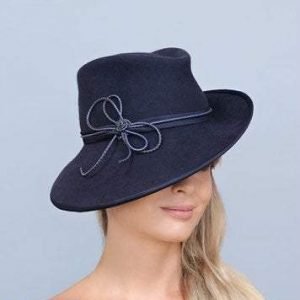 Kentucky  derby hat. Fedora hat. Frlt hat. Blue hat. Navy hat. Wool hat. Fashion hat. Designer hat