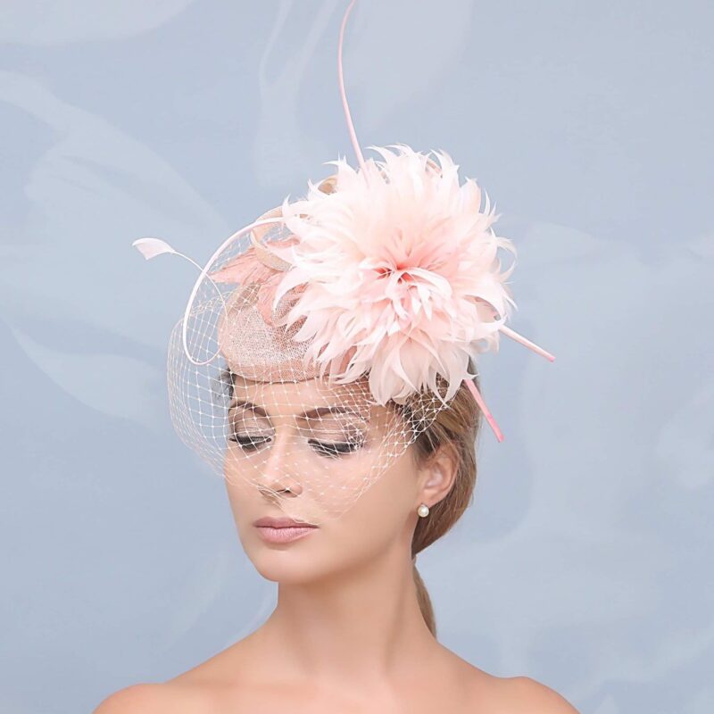 Blush pink hat. Peach hat. Fascinator. Kentucky derby hat. Derby hat. Royal ascot hat. Designer hat. Wedding hat. Fashion hat. Pink fascinat