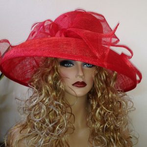 Kentucky Derby hat,  Formal hat.Red hat, Couture hat for Del Mar , Royal Ascot opening day at the races, Wedding,Church  Wide brim hat