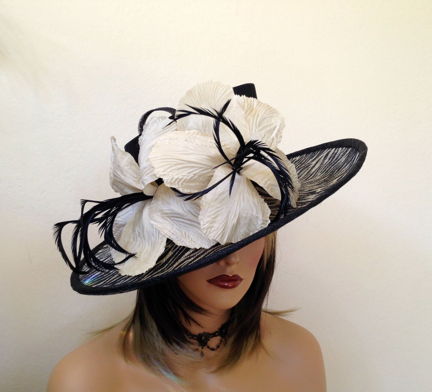 Kentucky Derby  hat.Royal Ascot,Del Mar,Formal hat.Animal print  black hat for Weddings, church, races, parties and other special occassions