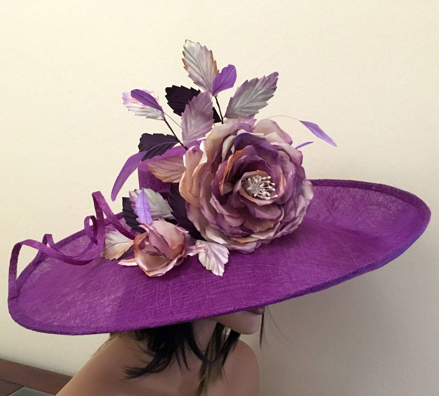 Kentucky Derby Hat. Formal hat. Purple hat for Del Mar races, Royal Ascot, Derby Couture hat for weddings, church and etc.