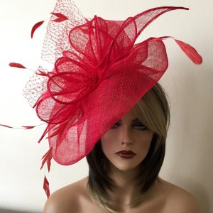 Kentucky Derby red hat. Derby hat. Kentucky Derby red fascinator. Asvot hat, Del Mar hat, wedding , curch snd etc