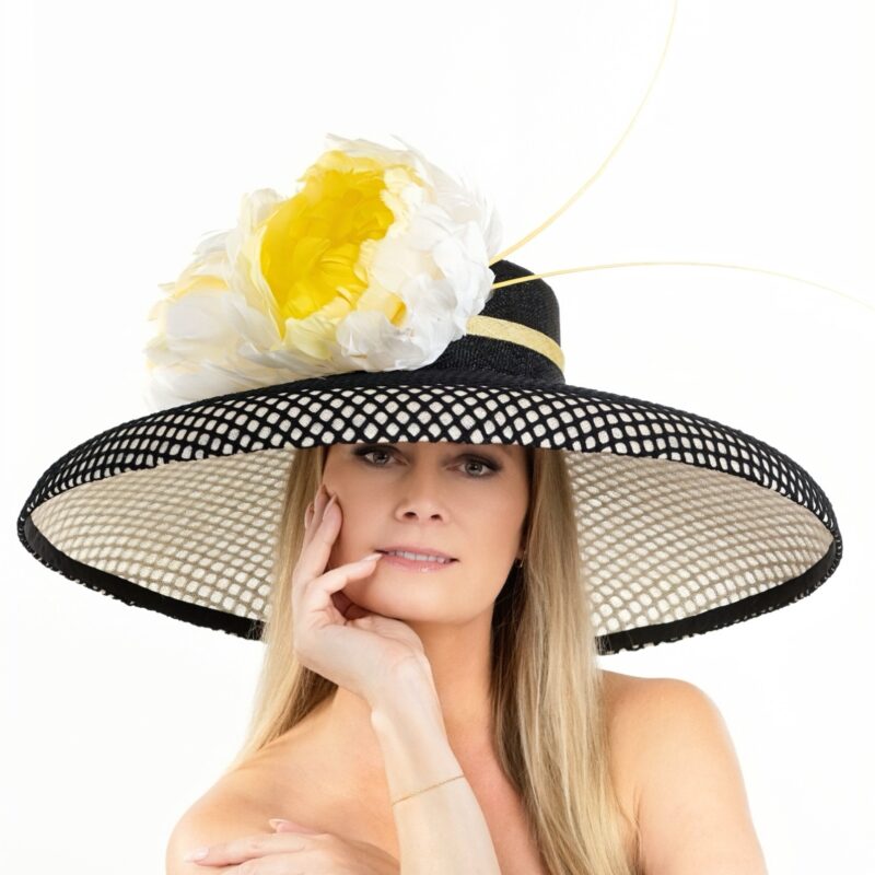 Beautiful yellow white hat for Kentucky Derby