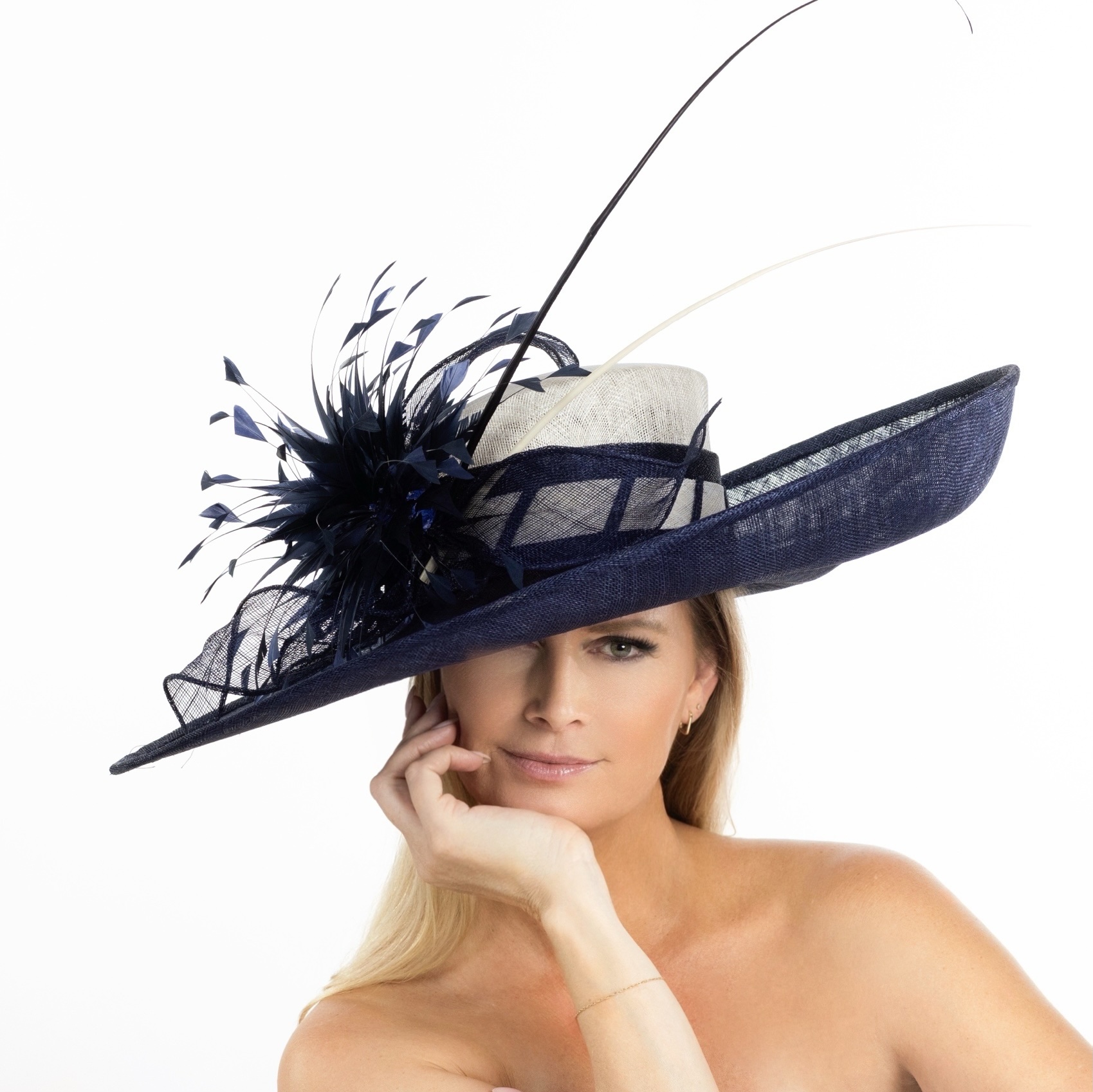 Derby day fashionable navy white hat - Image 6